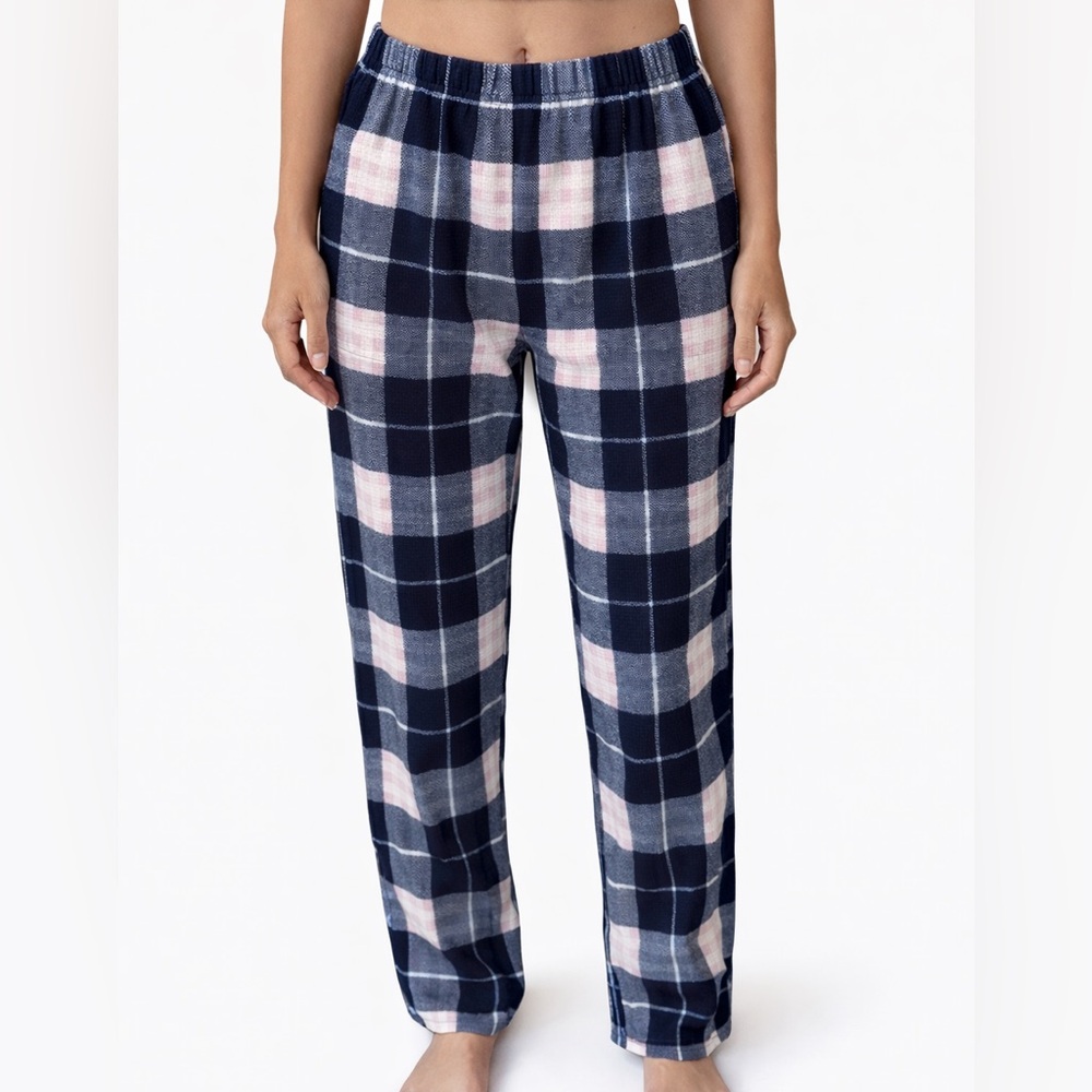 Eddie Bauer Women’s Plaid Fleece Pajama Pants Size S Blue Pink